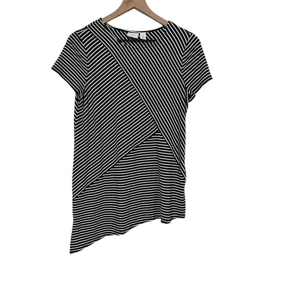 Weekends by Chicos Womens Black White Striped Tee Size Medium Chicos 1 - Picture 2 of 5